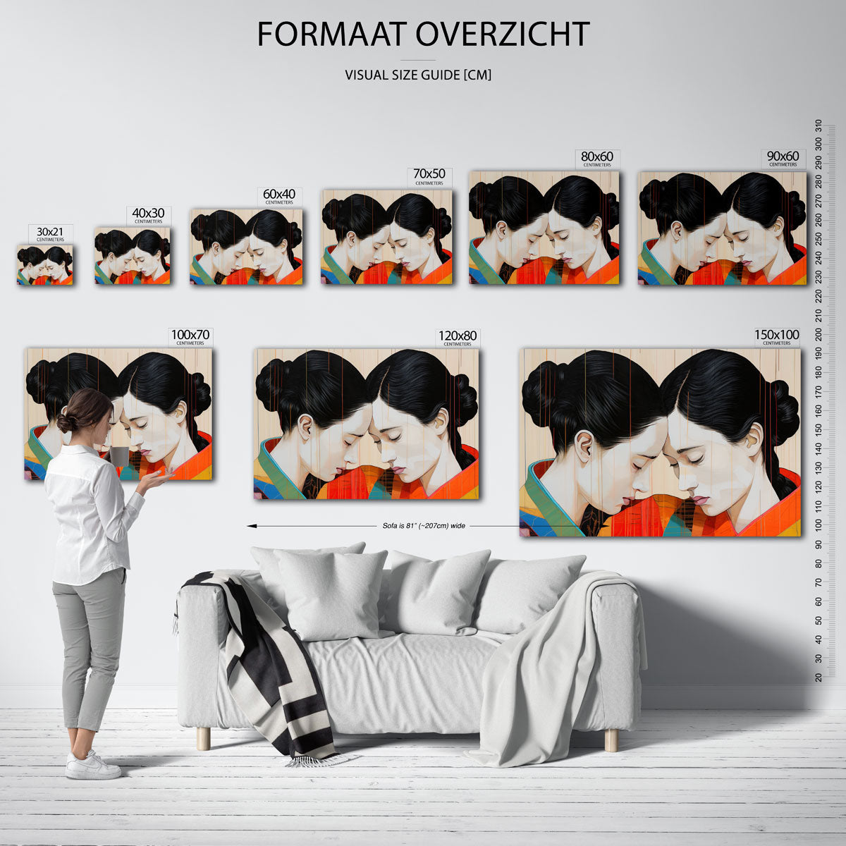 Twee figuren met gesloten ogen – liggende muurposter met vrouwelijk portret
