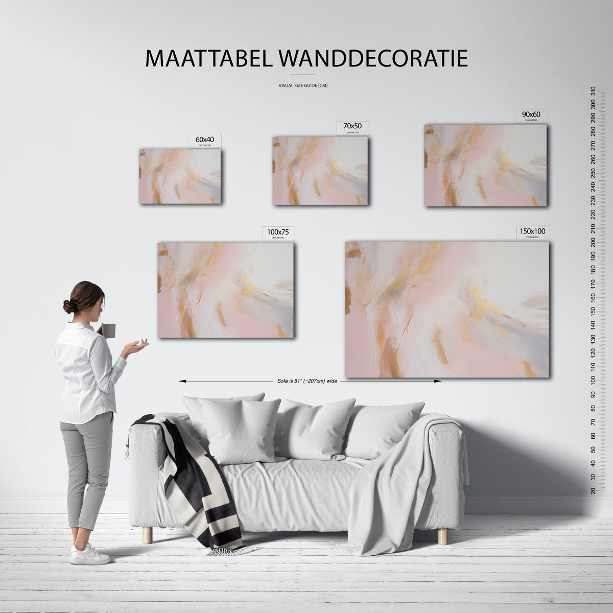 Zachte kleuren vloeiend – moderne liggende wandkunst