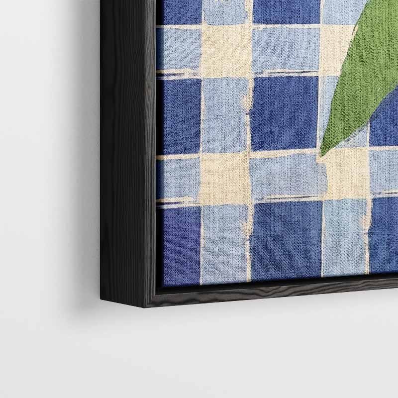 Zonnige Citroenen op Blauwe Schachtdoeken – plexiglas wanddecoratie in portret formaat