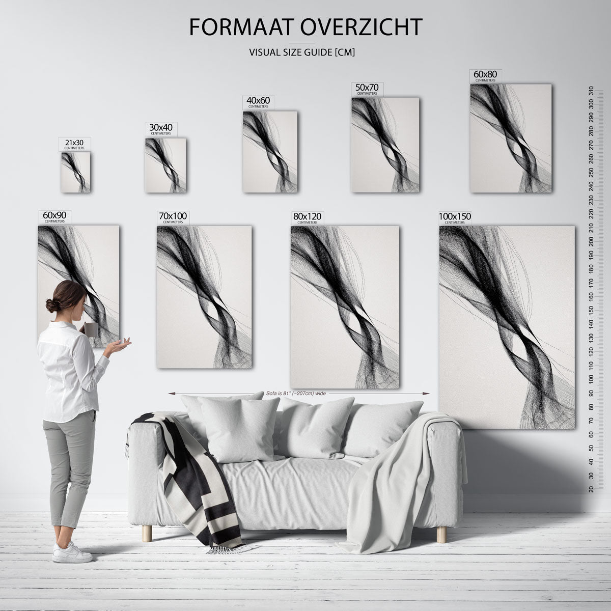 Vloeiende lijnen – staande muurposter met abstracte vormen