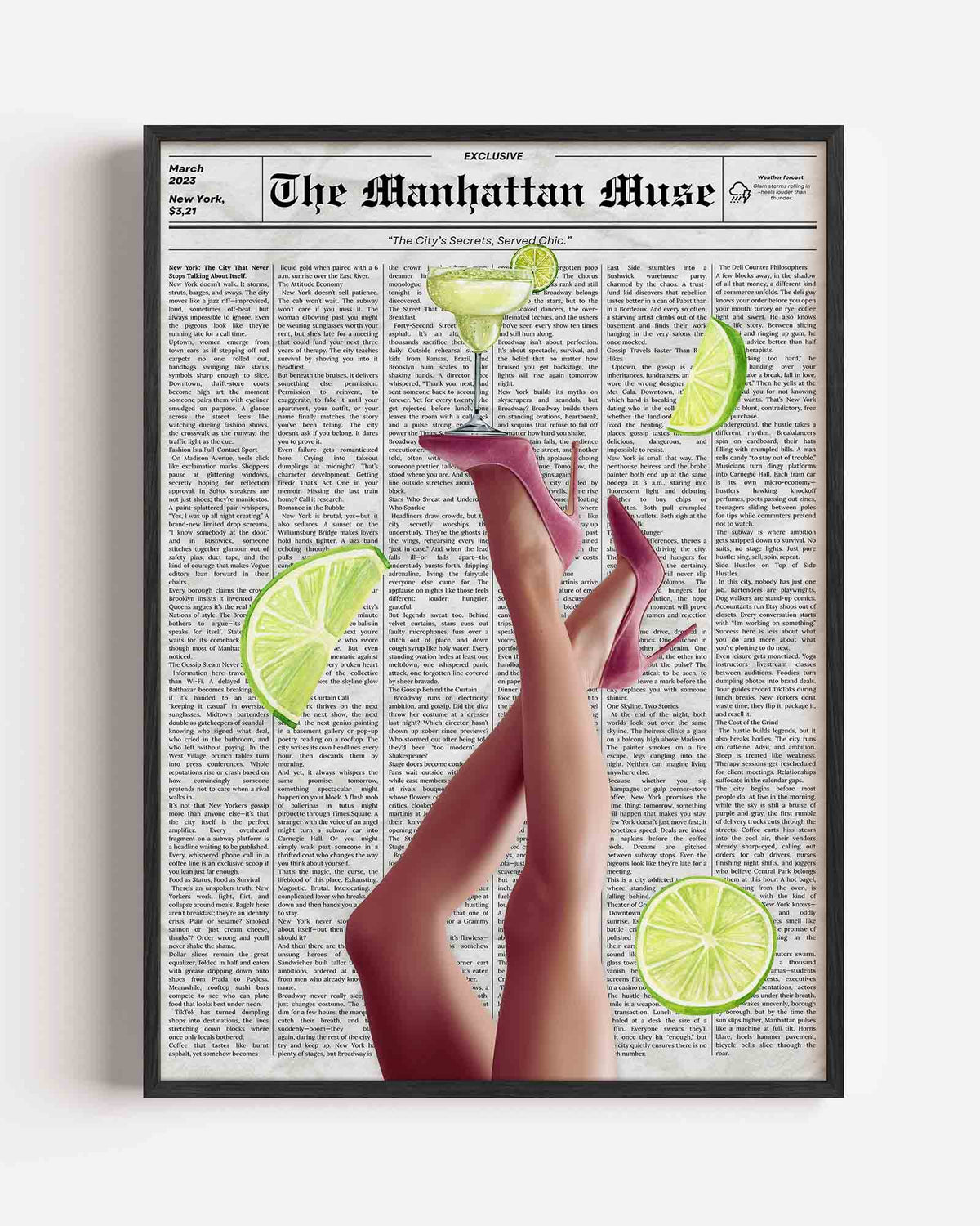 Cocktail en hakken – Pop Art portret poster als wanddecoratie