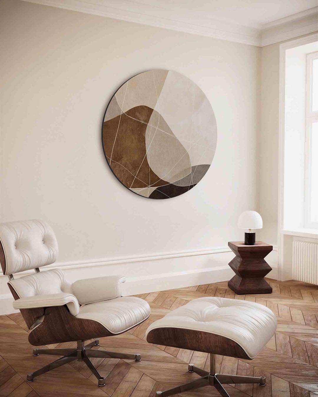 Abstracte vormen – moderne ronde wanddecoratie met vrouwelijk portret