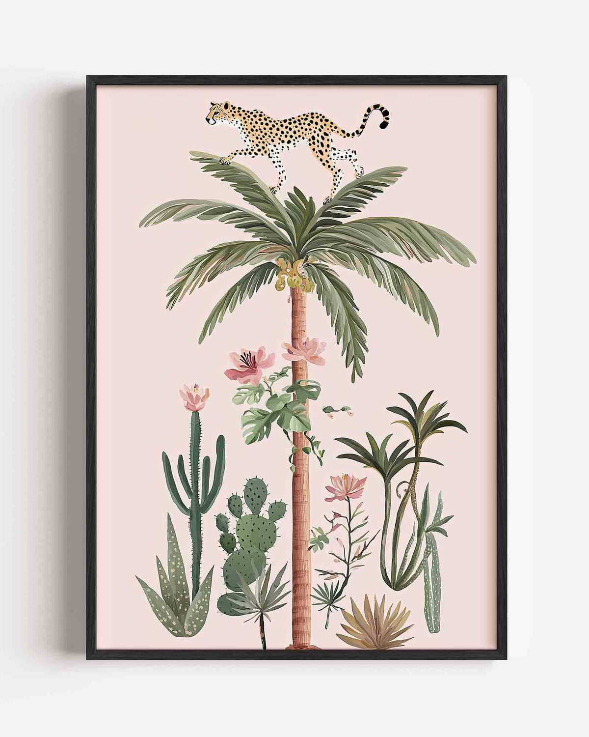Luipaard op palm – jungle portret poster als wanddecoratie