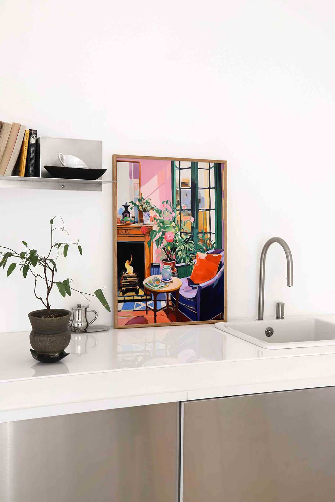 Interieur met open haard – staande keuken wanddecoratie van WallArtistic