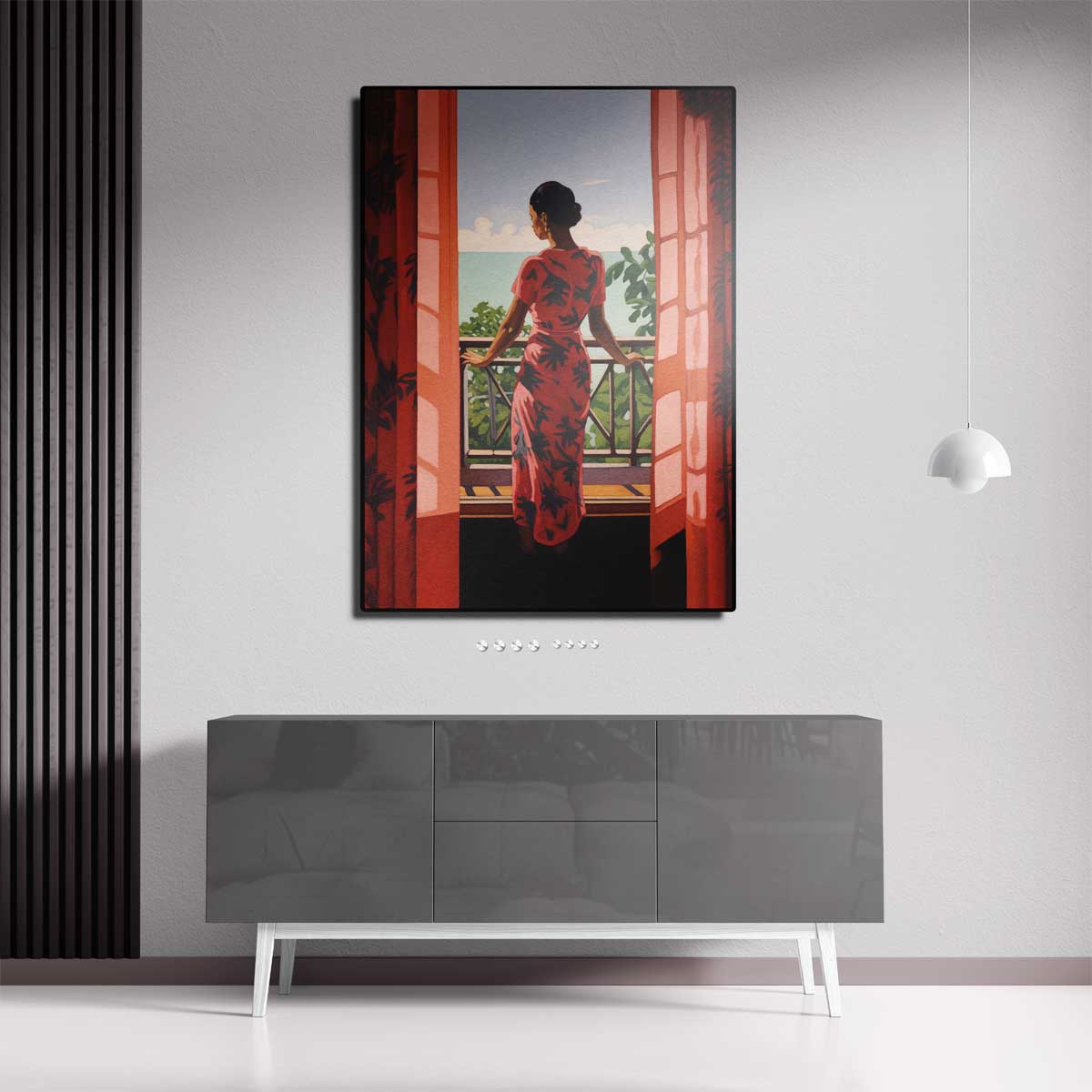 Zomers Balkonzicht – canvas kunstwerk als wanddecoratie