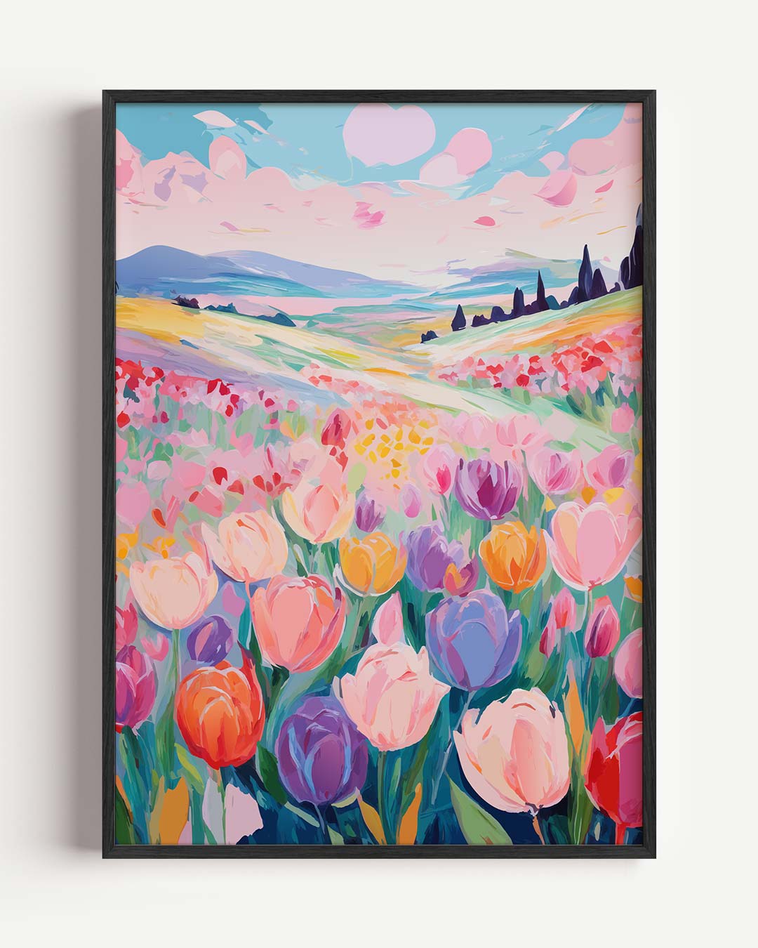 Vrolijke Tulpenweide – bloemen portret poster als wanddecoratie