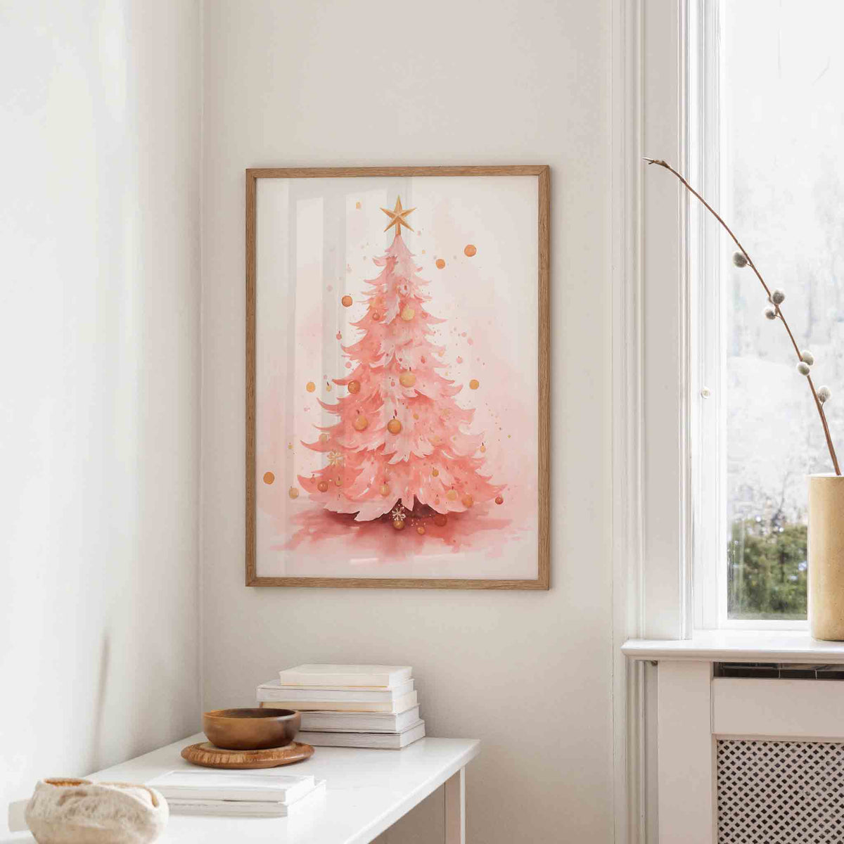 Roze kerstboom – staande kerst wanddecoratie van WallArtistic