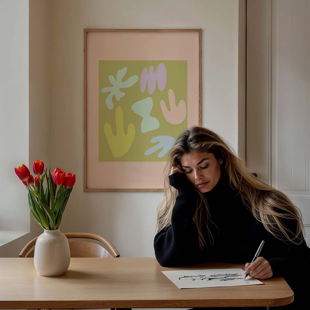 Vrolijke Vormen – staande muurposter met kleurrijke abstracte vormen