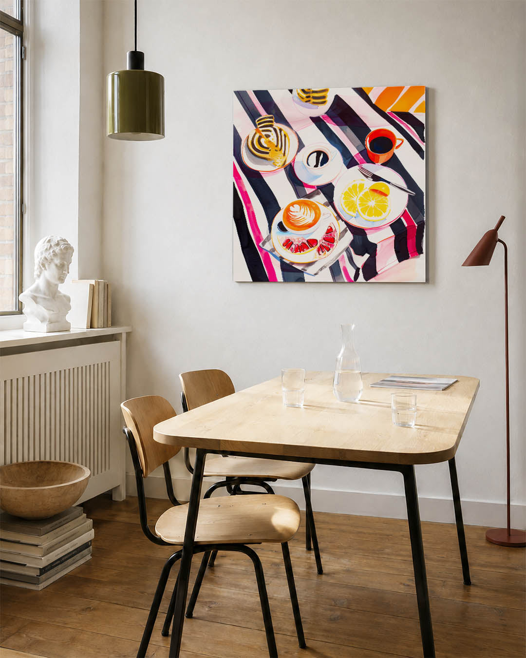 Vrolijk ontbijt tafereel kunstwerk – detailweergave – dit kunstwerk toont een levendig tafereel van een ontbijt met