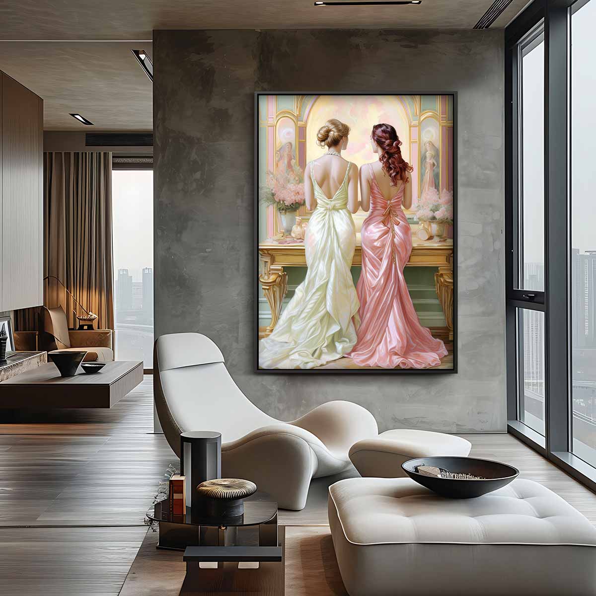 Elegante Avond in Pastel – staand kunstwerk voor modern interieur