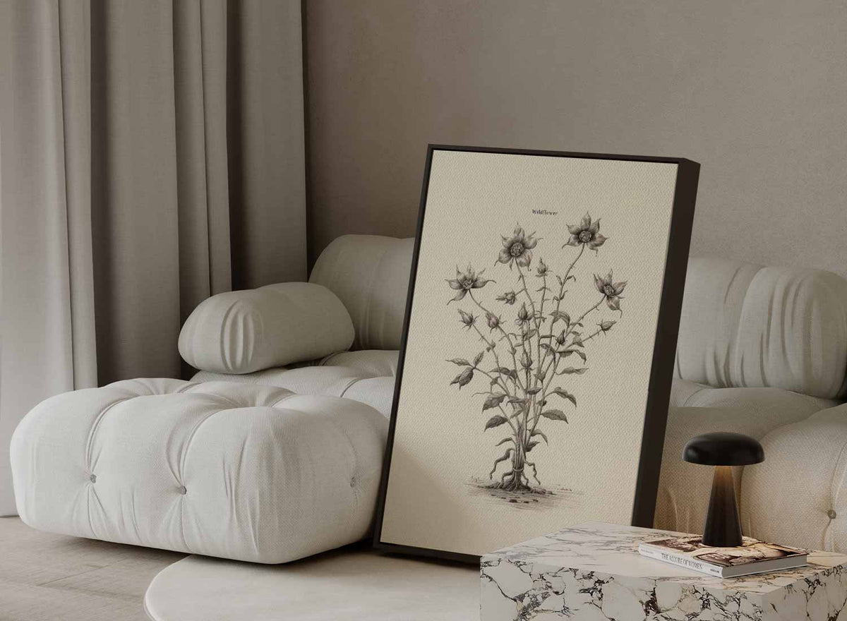 Sierlijke Wilde Bloem Illustratie – staande wandkunst voor woonkamer of interieur