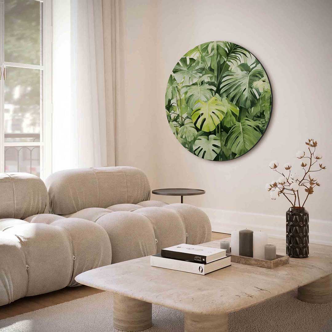 Monstera bladeren – portret muurcirkel als ronde muurdecoratie