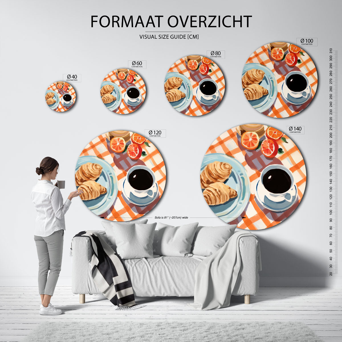 Ontbijt met croissants – abstracte wandkunst als muurcirkel van WallArtistic