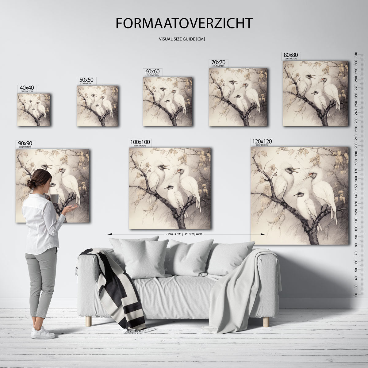 Vogels op tak – vierkante muurposter met kleurrijke vormen