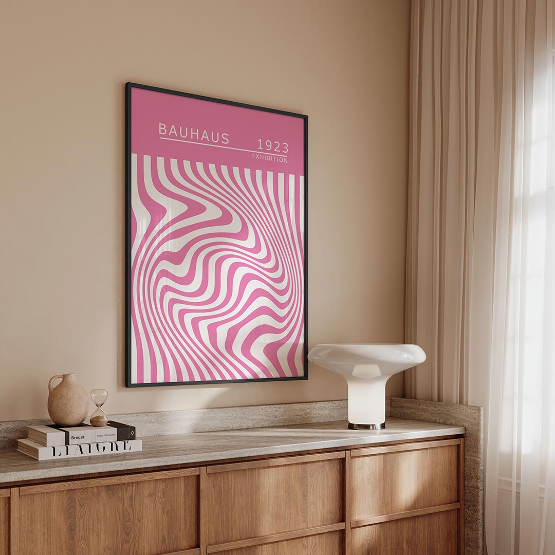 Golvend lijnenspel – geometrische Bauhaus poster in staand formaat