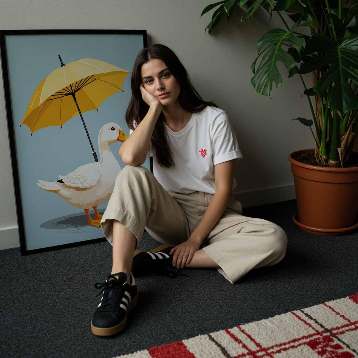 Vrolijke Eend met Paraplu – zomerse poster in staand formaat