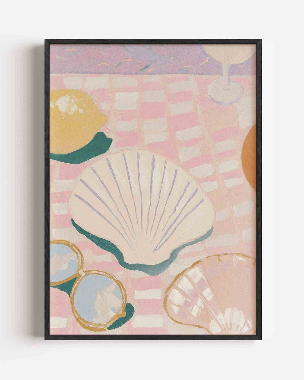 Schelpen en citroen – pastel portret poster als wanddecoratie