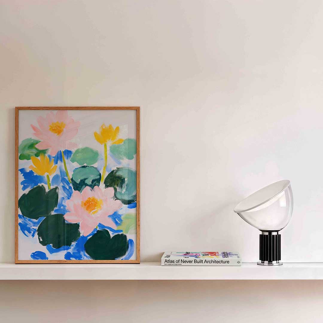 Waterlelies en bladeren – bloemen wandkunst als portret poster