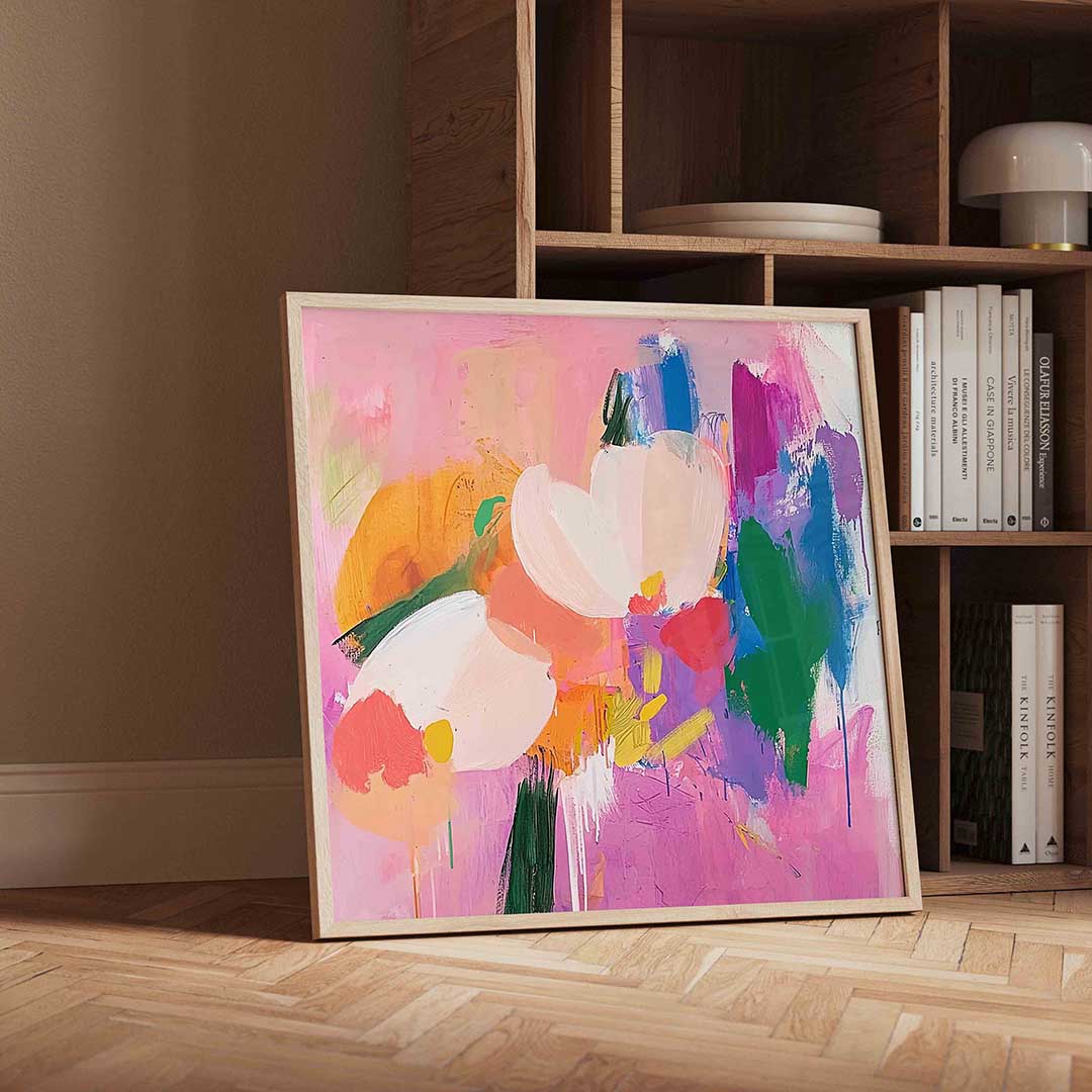 Bloemen en kleuren – geïllustreerde wandkunst als vierkante poster