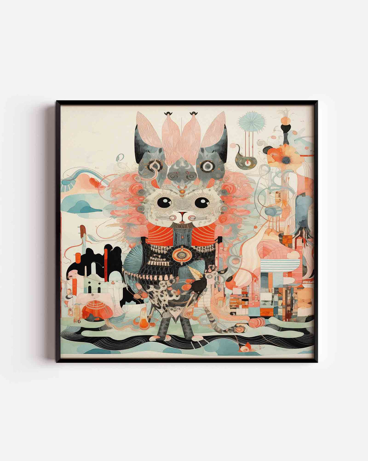 Kat met abstracte vormen – vierkante poster met kleur en vormen als wanddecoratie