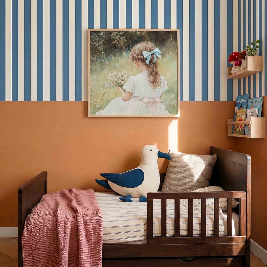Meisje met bloemen – kids poster in vierkant formaat