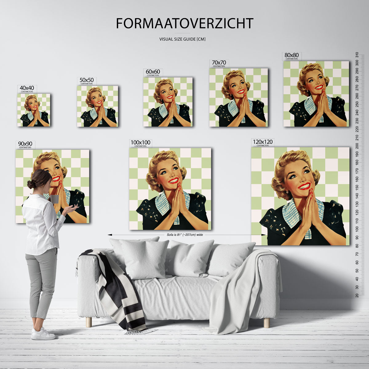 Lachende vrouw – kleurrijke vierkante muurposter in Pop Art stijl