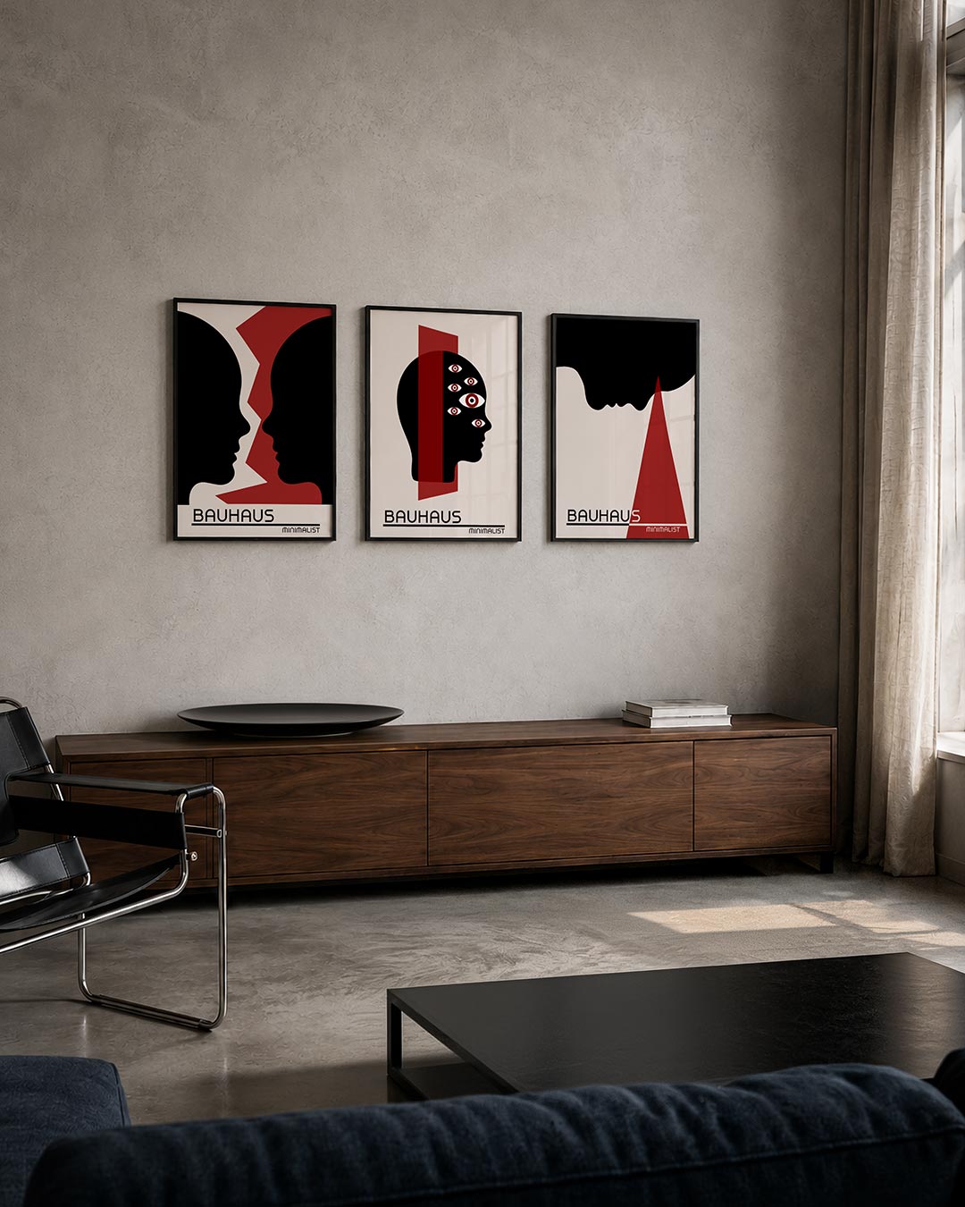 Vorm en kleur posterset – tweede productweergave – twee silhouetten in zwart omlijnd door een speelse rode zigzaglijn. De