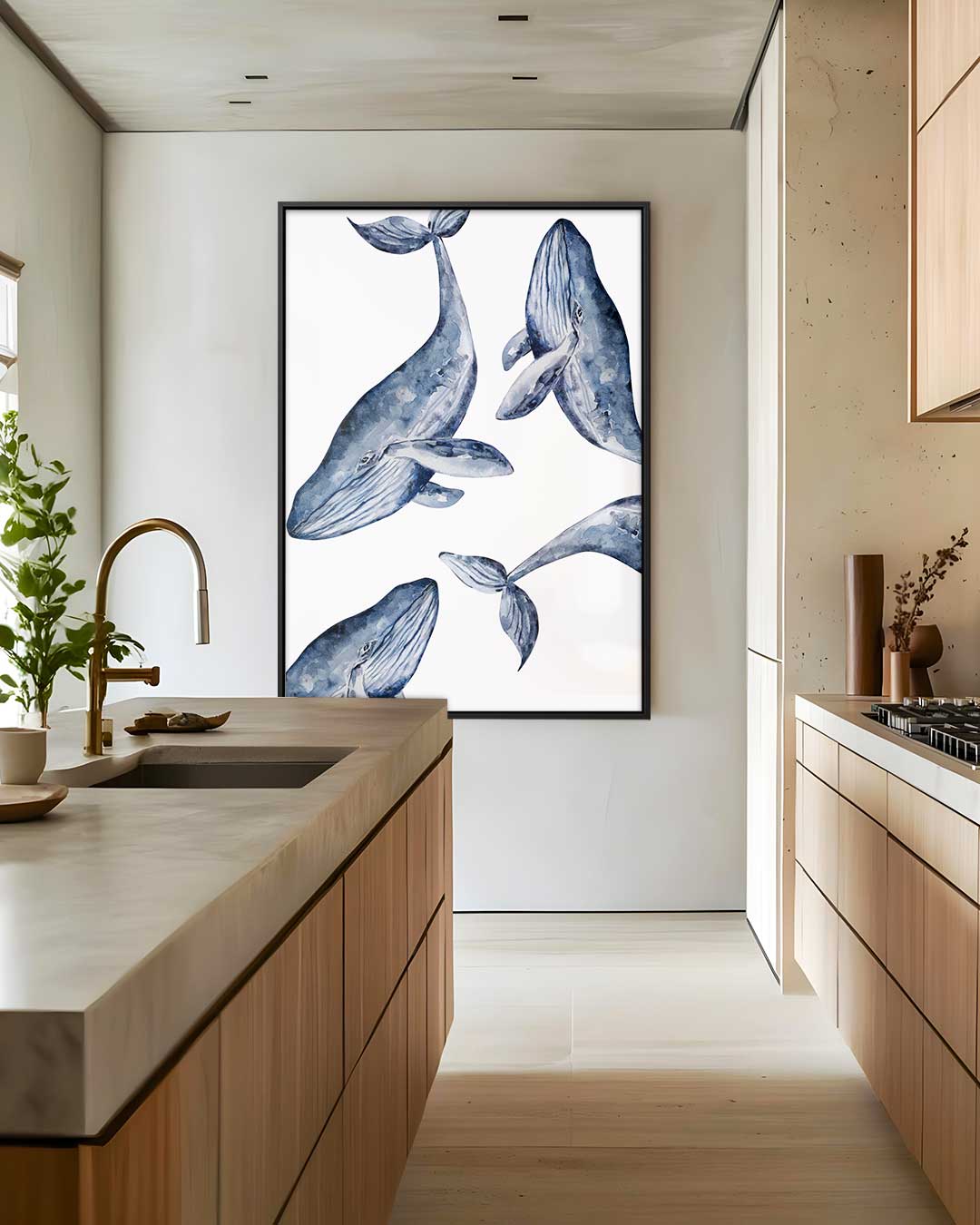 Dromerige Walvissen in Waterverf – staand kunstwerk voor modern interieur