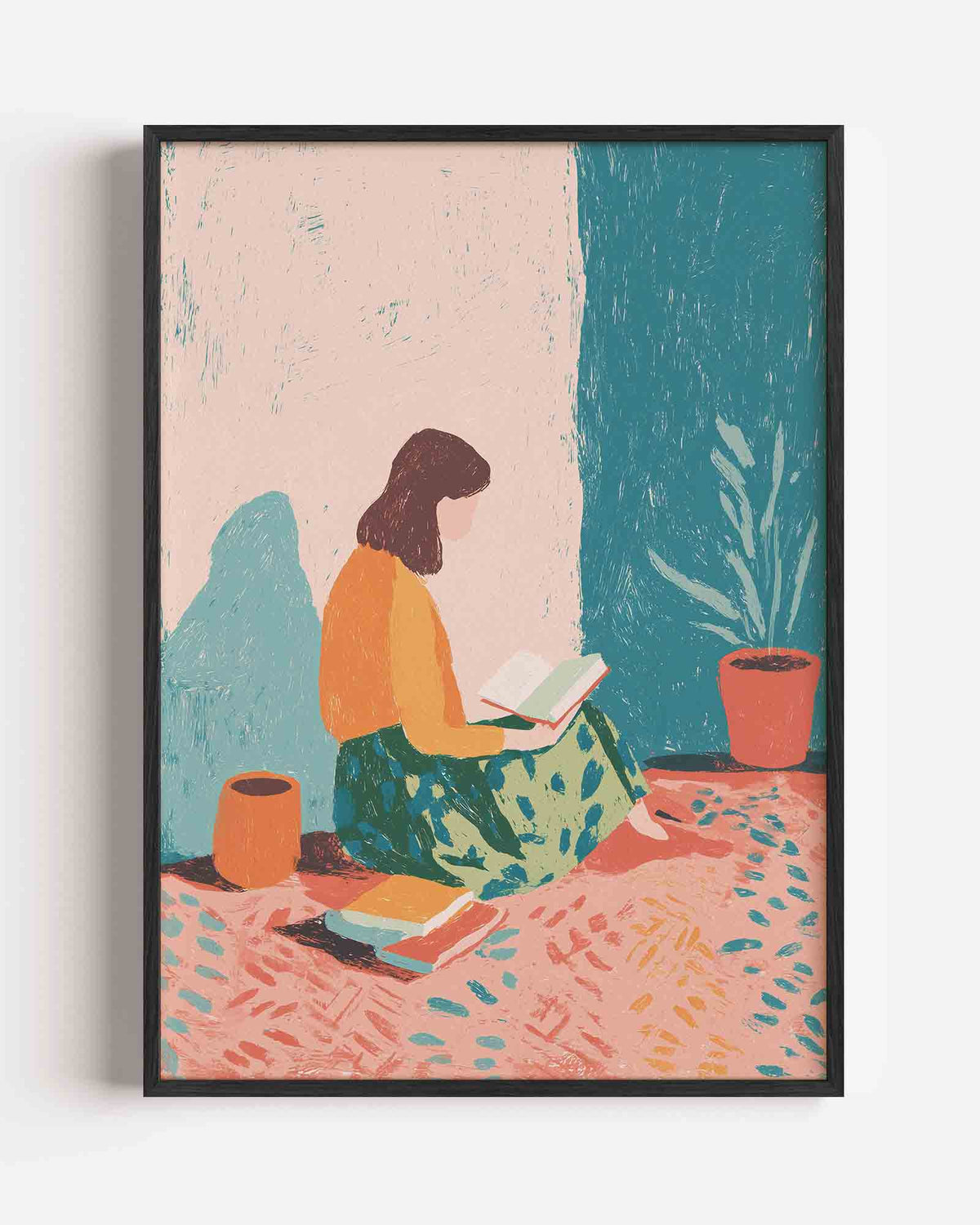 Lezende vrouw – hedendaagse illustratie portret poster als wanddecoratie