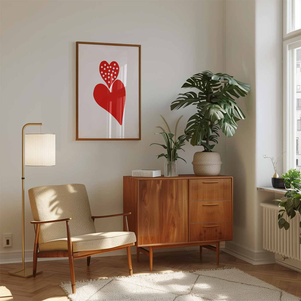 Liefdeshartjes Wall Art – staande muurposter met zomerse uitstraling