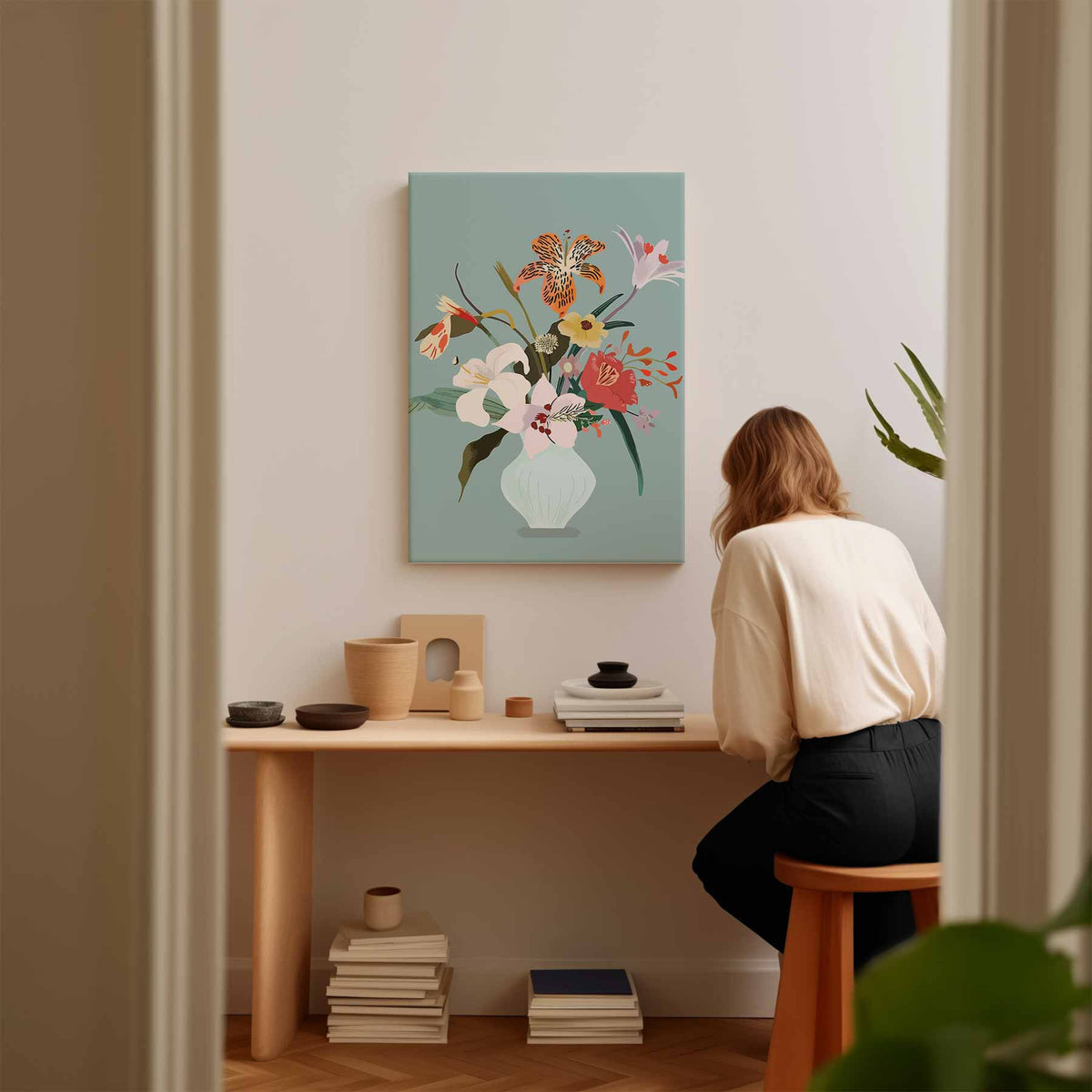 Bloemenpracht in Vaas – plexiglas wanddecoratie in portret formaat