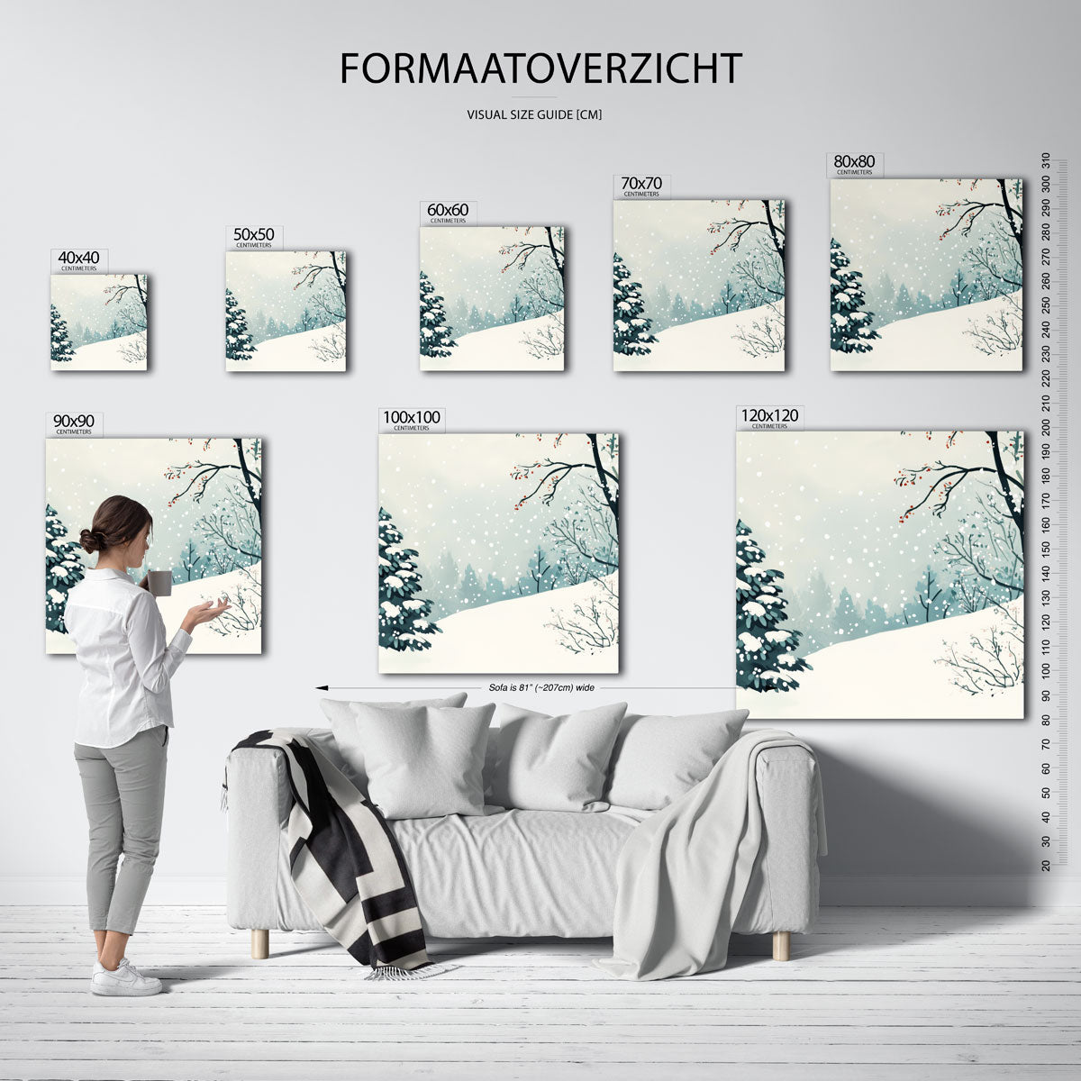 Winterlandschap met sneeuw – vierkante muurposter voor de kinderkamer