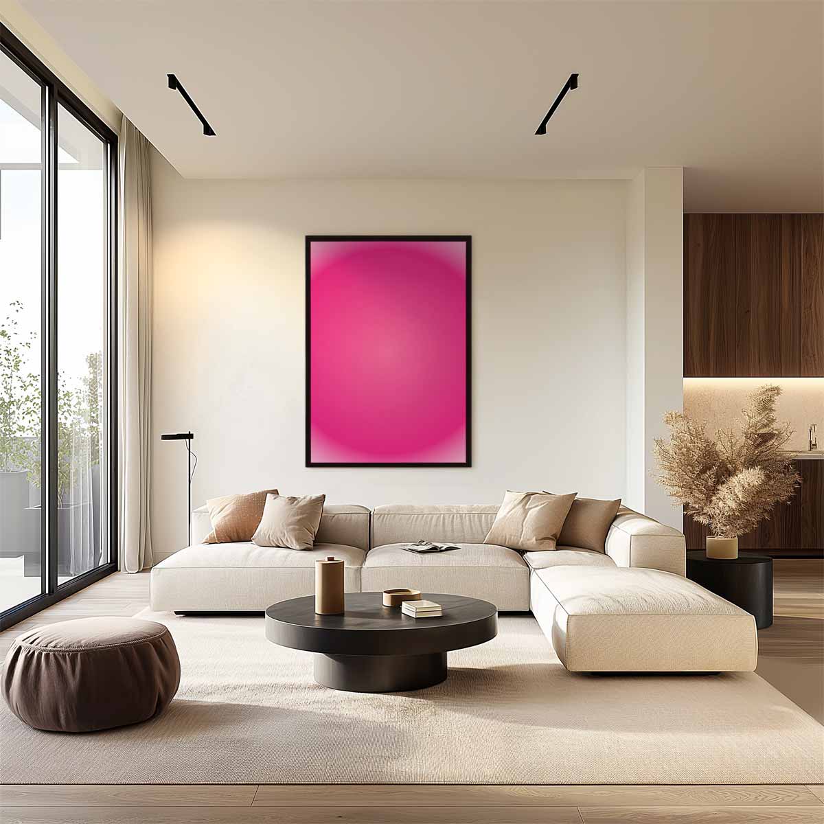 Roze Droom Cirkel – kunstwerk met zwarte baklijst