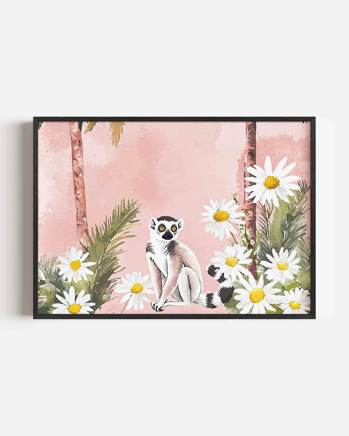 Lemur en bloemen – dieren landscape poster als wanddecoratie