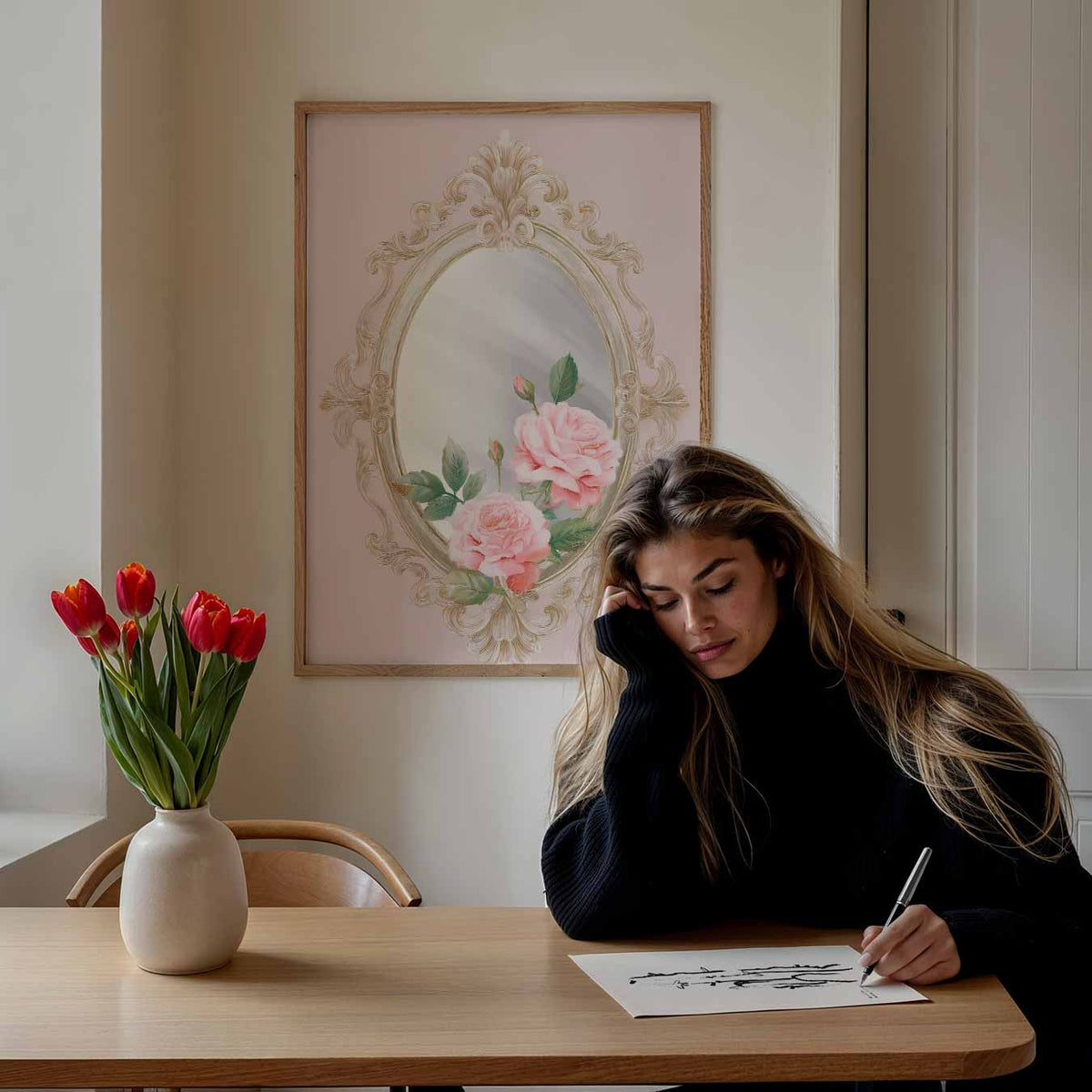Romantische Rozen Spiegelposter – paasposter in staand formaat