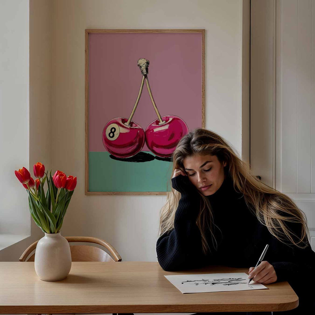 Speelse Kersen – staande muurposter met zomerse uitstraling