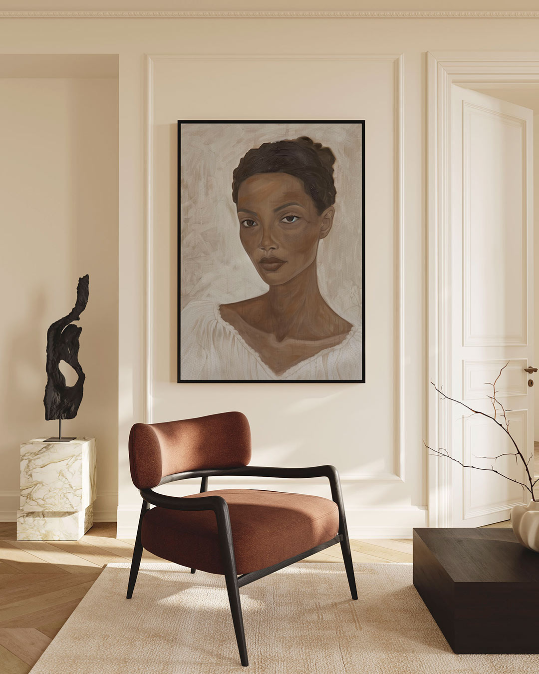 Portret in aardetinten – staand wanddecoratie kunstwerk