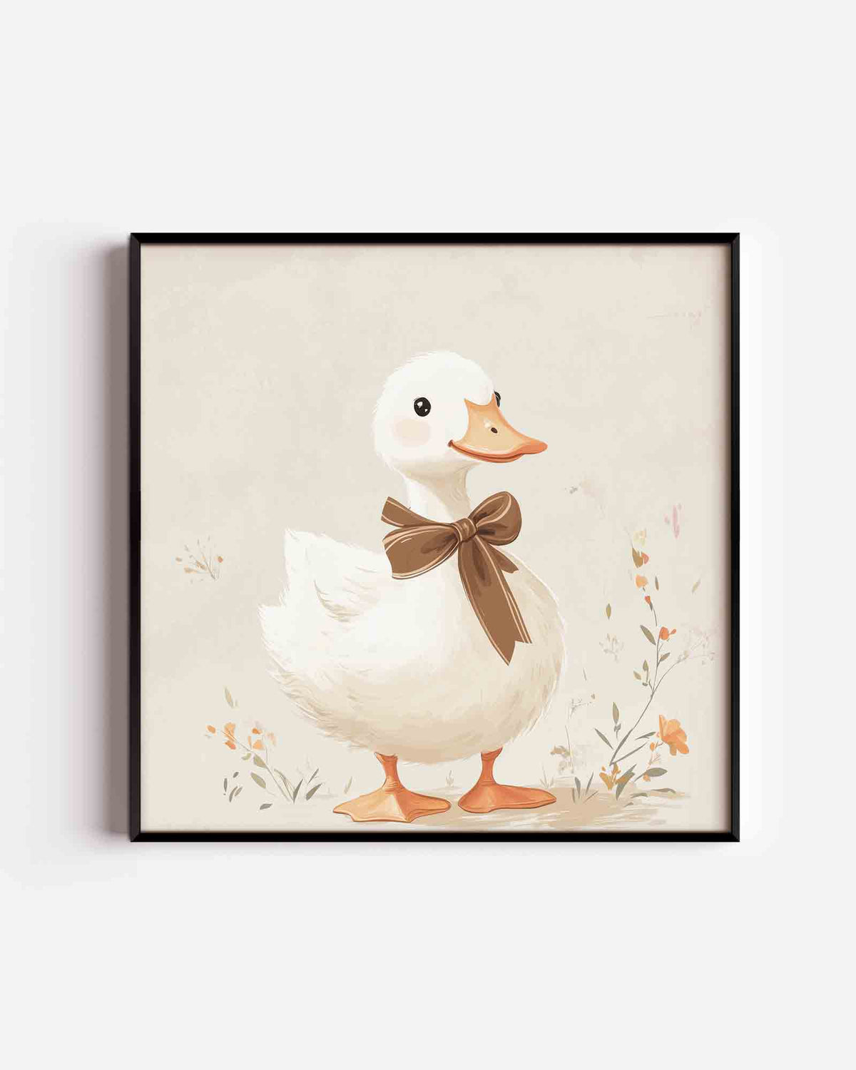 Eend met strik – vierkante kinderposter als wanddecoratie