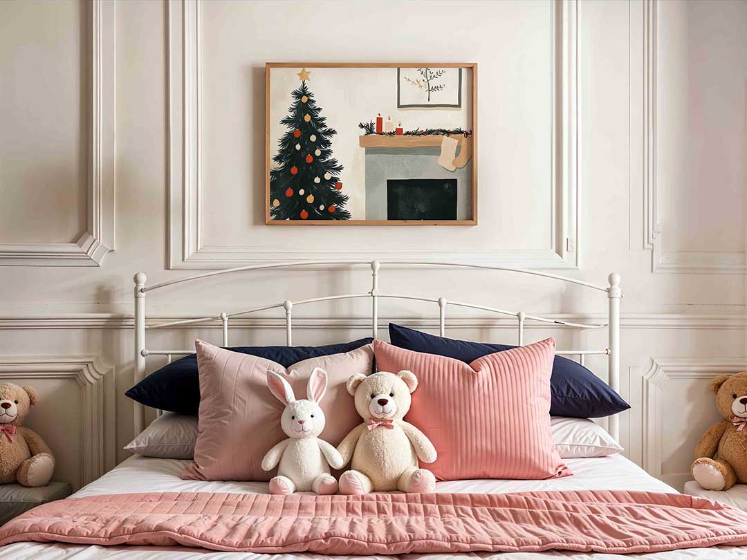 Kerstboom en haard – kids poster in liggend formaat