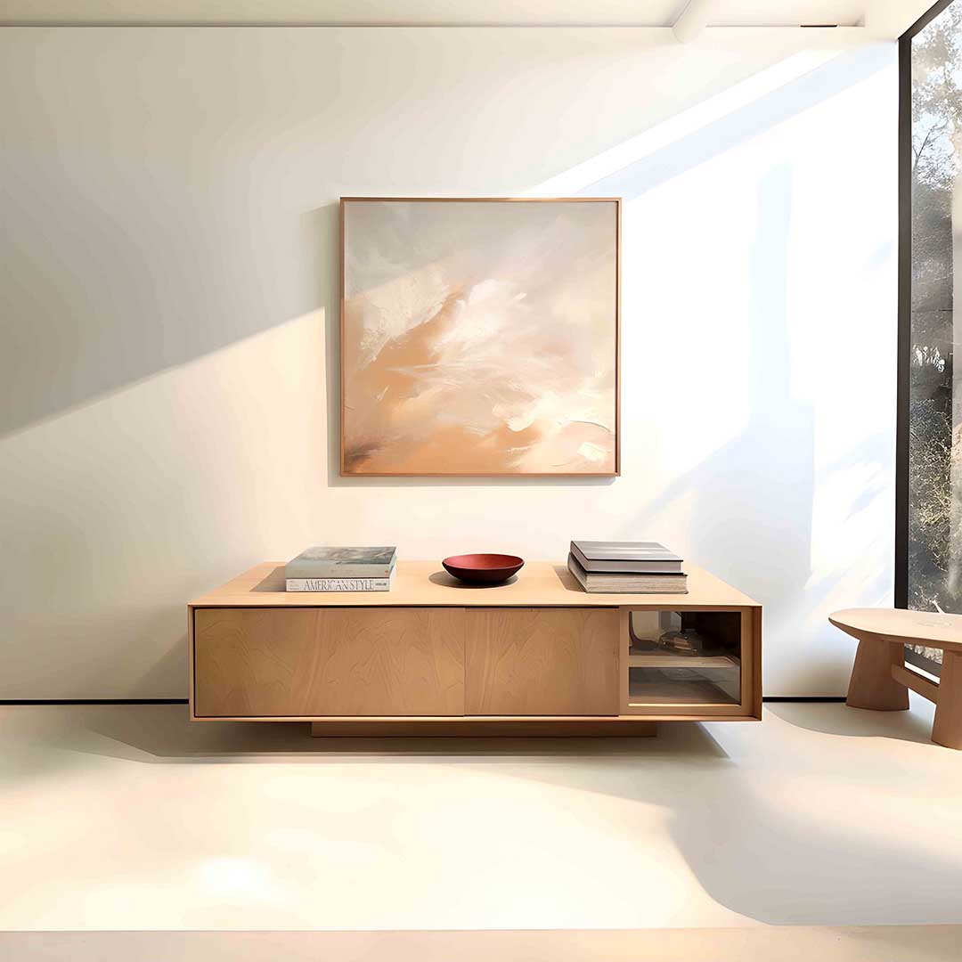 Abstracte beige en witte – vierkante abstracte wanddecoratie van WallArtistic