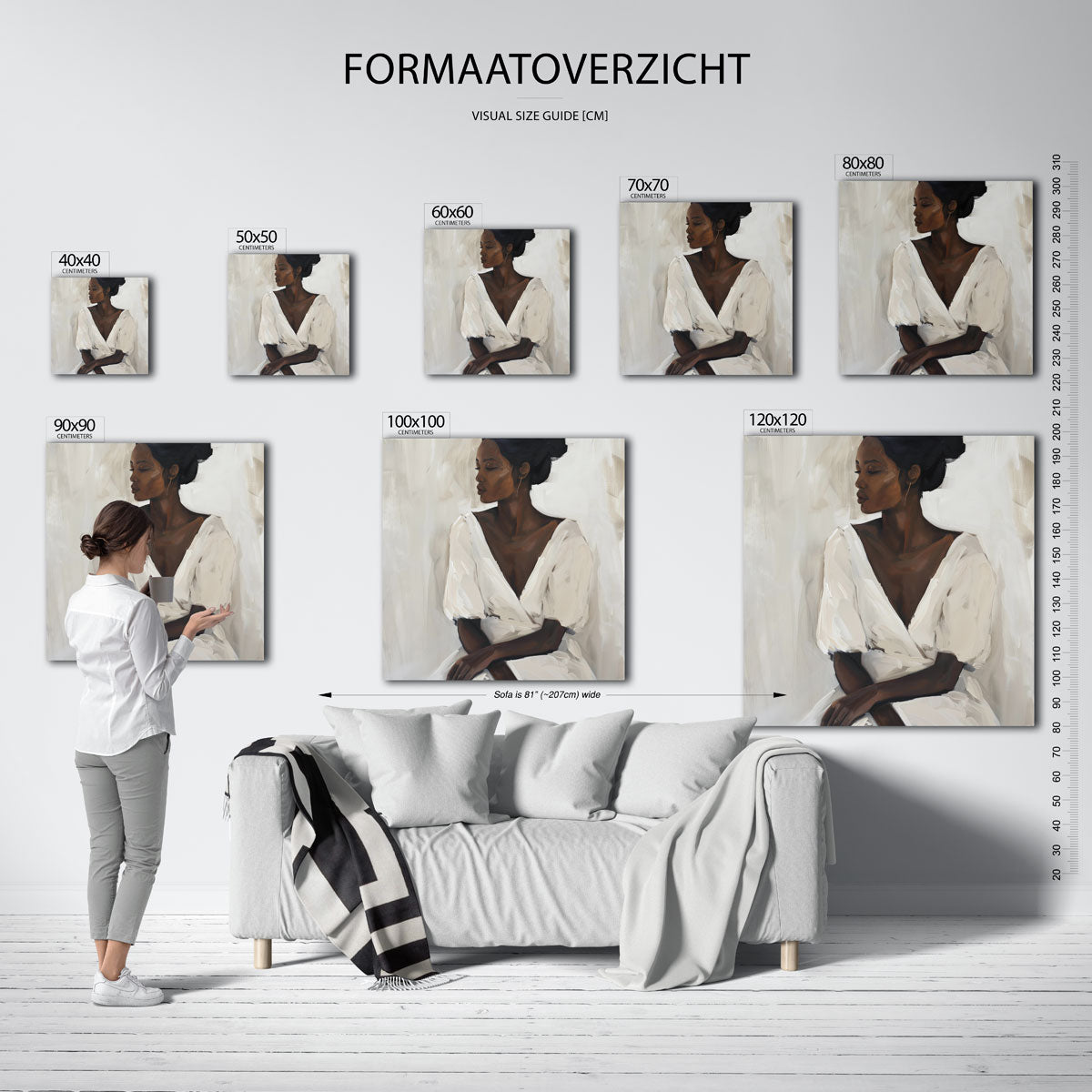 Vrouw in witte jurk – vierkante muurposter met kunst en design