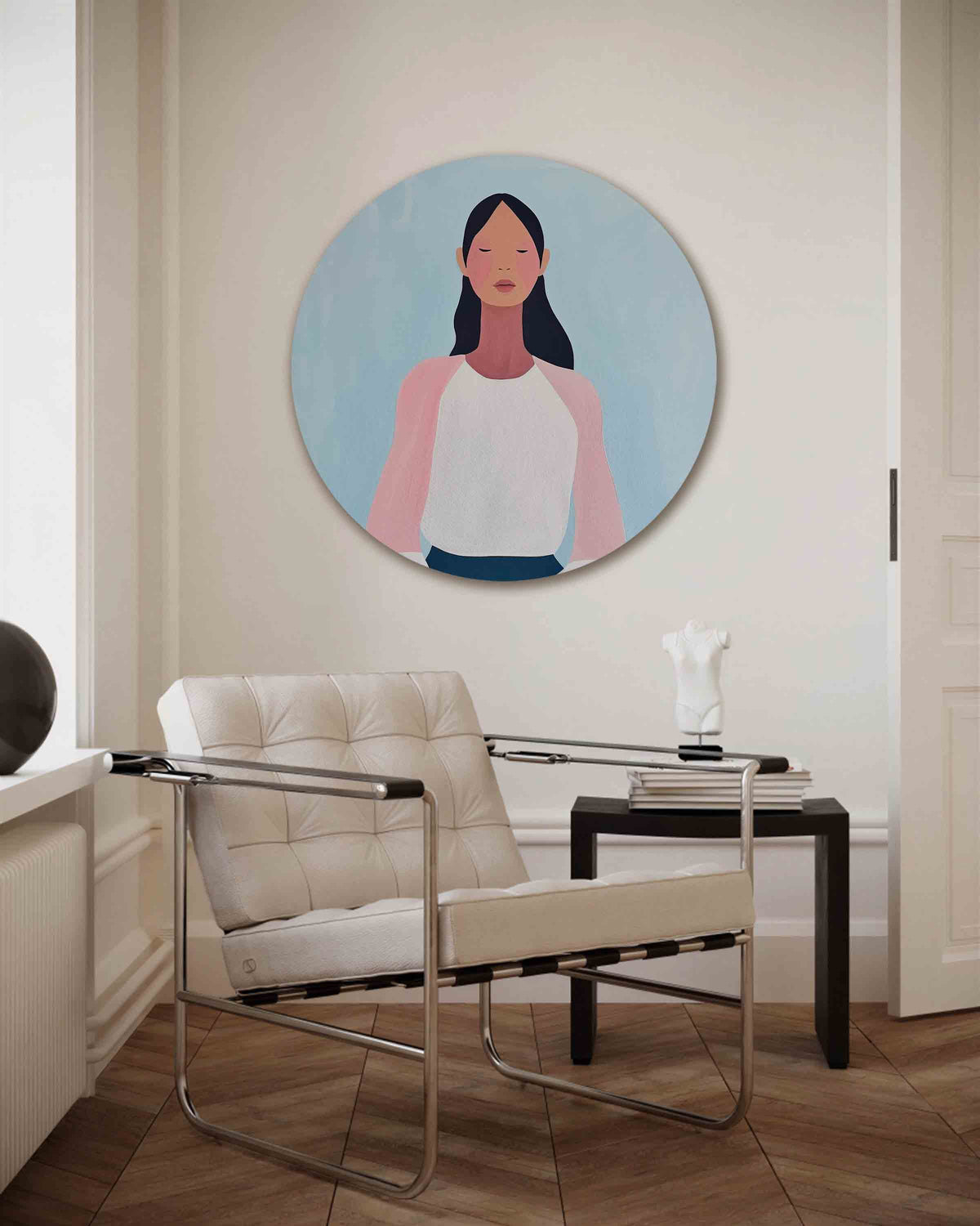Meditatieve figuur – kleurrijke muurcirkel als ronde wanddecoratie