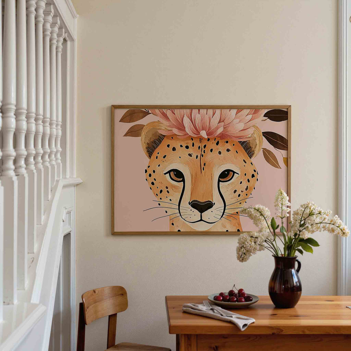 Luipaard met bloemen – dieren poster in liggend formaat