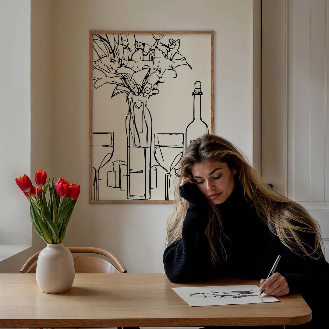 Elegante Bloemen Silhouet – culinaire wandkunst als portret poster