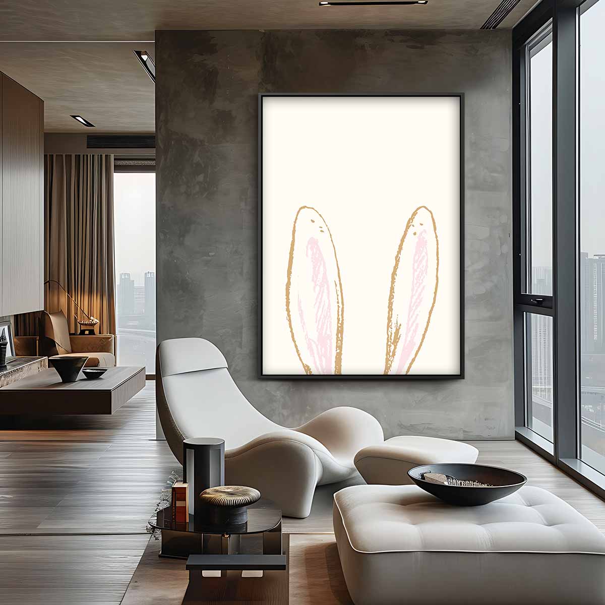 Schattige Konijnenoren Illustratie – staand kunstwerk voor modern interieur