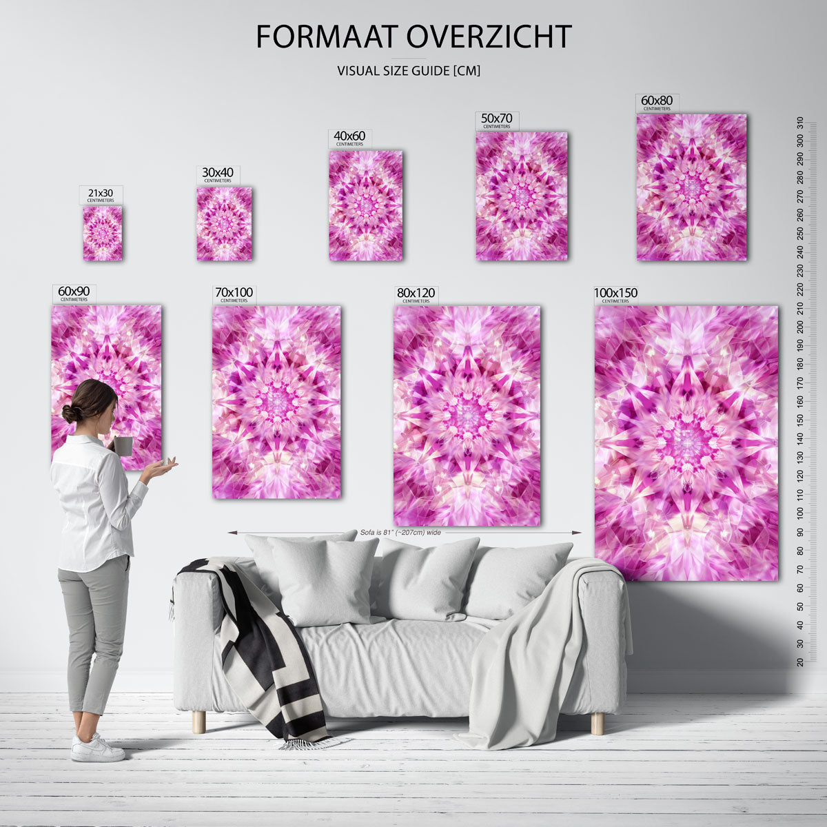 Symmetrische roze vormen – staande muurposter met kleurrijke abstracte vormen