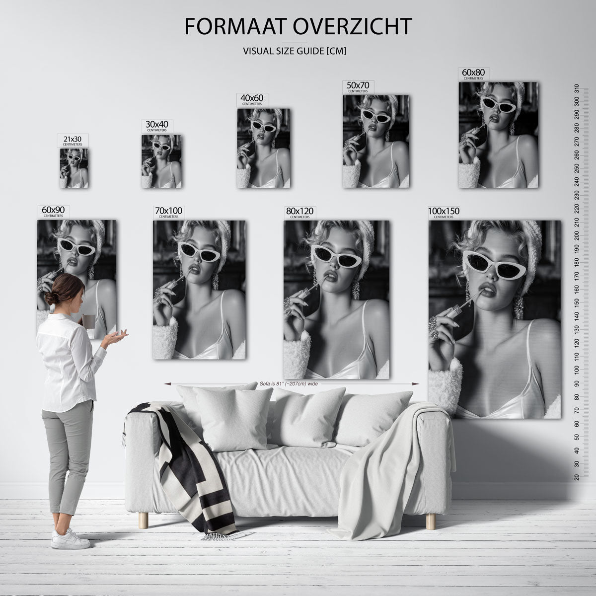 Vrouw met zonnebril – staande muurposter in Pop Art stijl