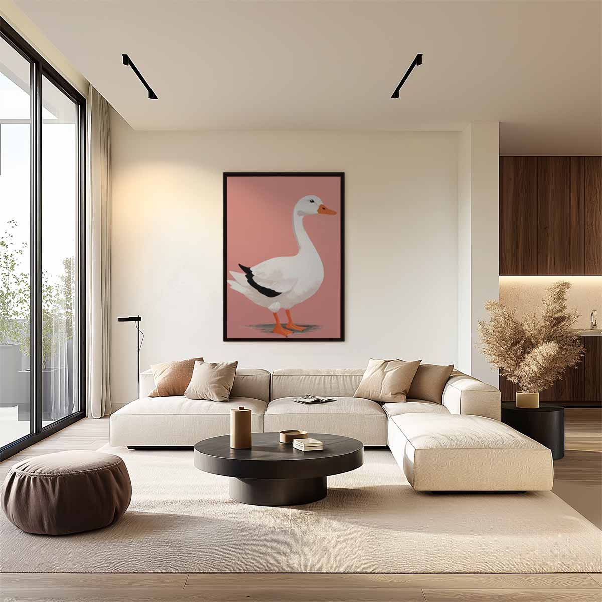 Stijlvolle Witte Gans Illustratie – staand kunstwerk voor modern interieur