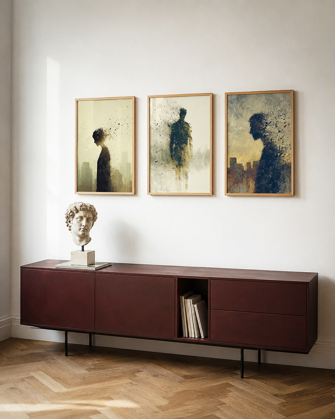Vervagende silhouet posterset – detailweergave – een silhouet van een persoon vervaagt in een zee van