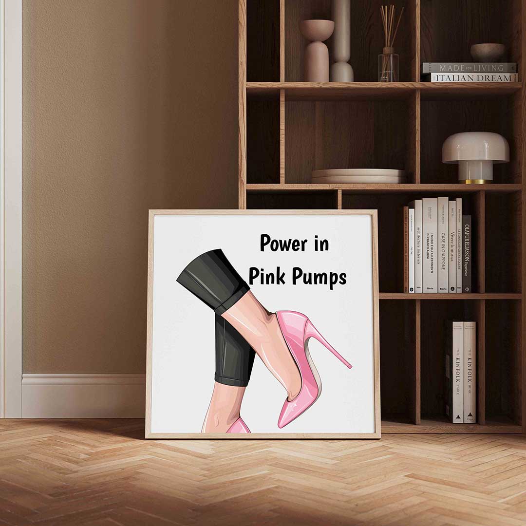 Roze pumps en zwarte broek – kleurrijke Pop Art poster in vierkant formaat